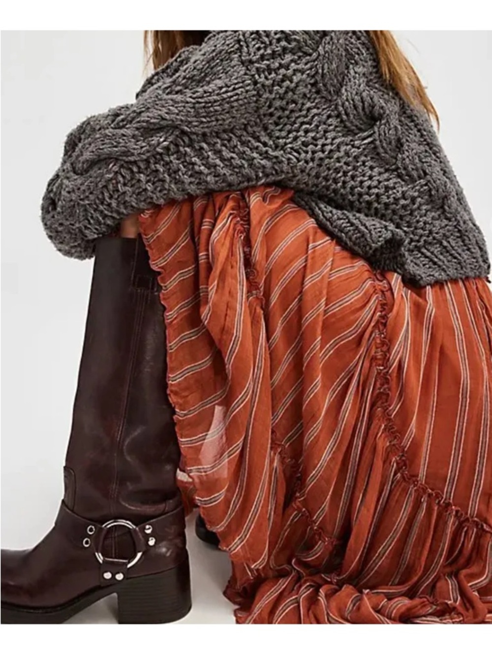 NWT  FREE PEOPLE FP ONE TERRACOTTA STRIPE EMBER
PRINTED MIDI SKIRT